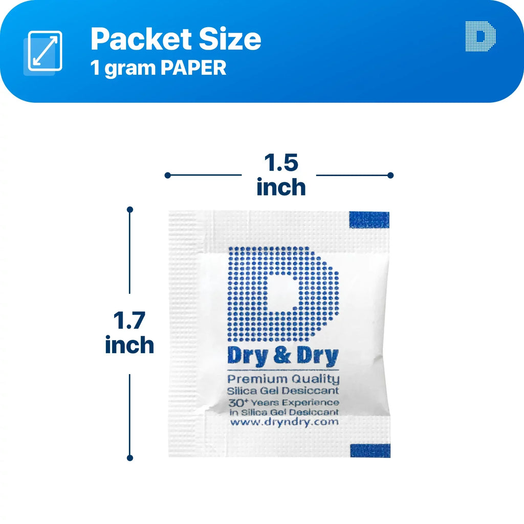 1 Gram [1000 Packs] "Dry & Dry" Premium Silica Gel Packets Desiccant Dehumidifiers - Rechargeable Paper ( Compliant)