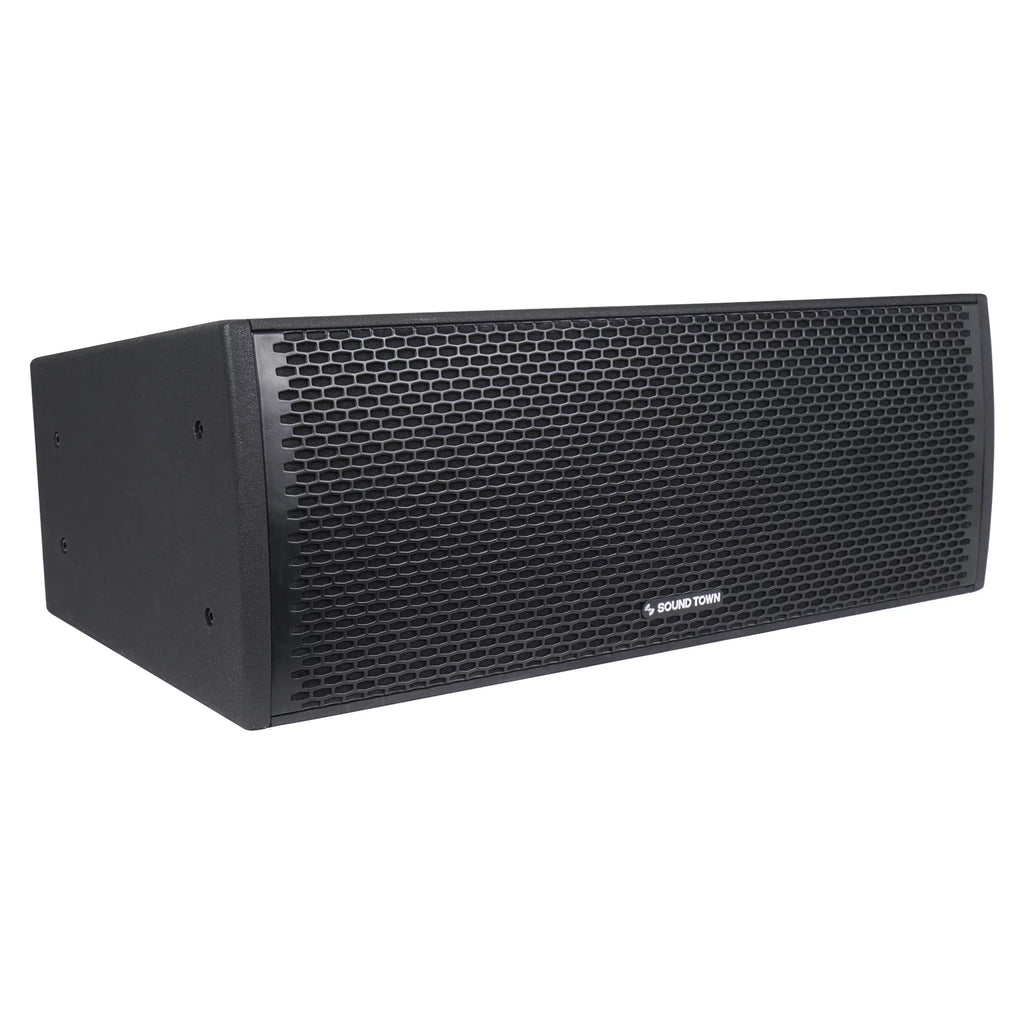 Sound Town All-Weather 4 x Dual 8” Water-Resistant Passive Line Array System with 3” Titanium Compression Drivers, Full Range/Bi-amp Switchable, Black (-)
