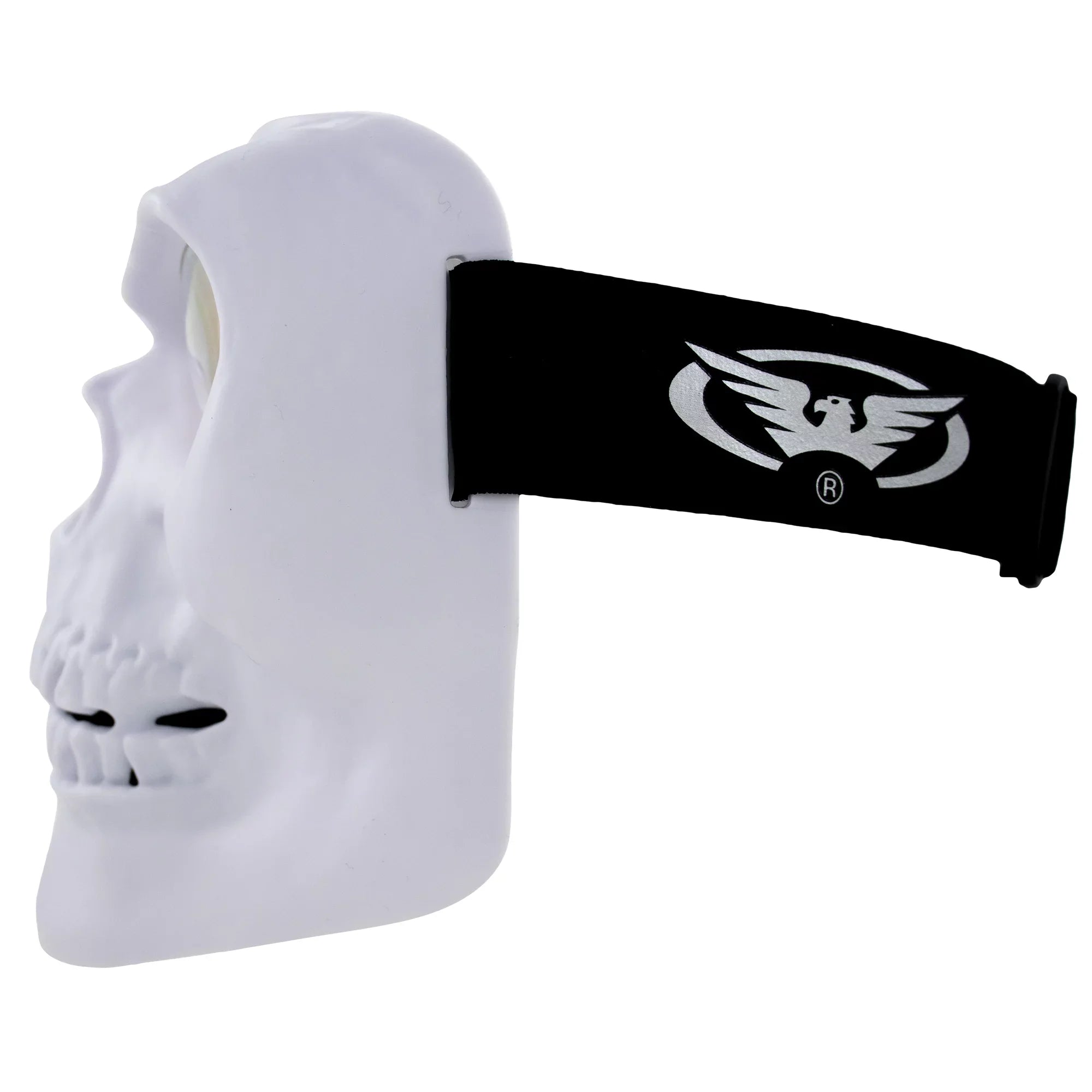 Global Vision Skull Mask Motorcycle Riding Goggles Full Face Coverage White Frame w/ Clear Red Coated Mirror  Lenses
