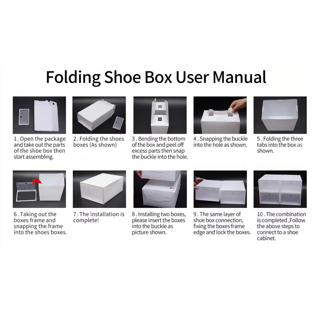Loyalheartdy 20Pcs Foldable Flip Shoe Storage Boxes Stackable Drawer Shoe Box Plastic Clamshell Container Organizer Case Clear