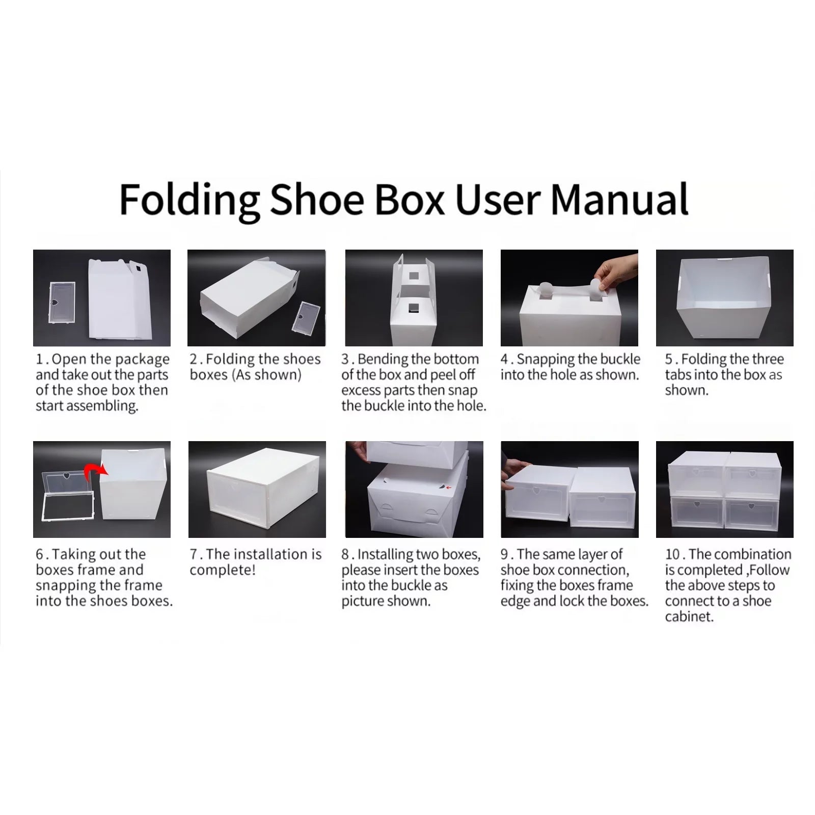 Loyalheartdy 20Pcs Foldable Flip Shoe Storage Boxes Stackable Drawer Shoe Box Plastic Clamshell Container Organizer Case Clear