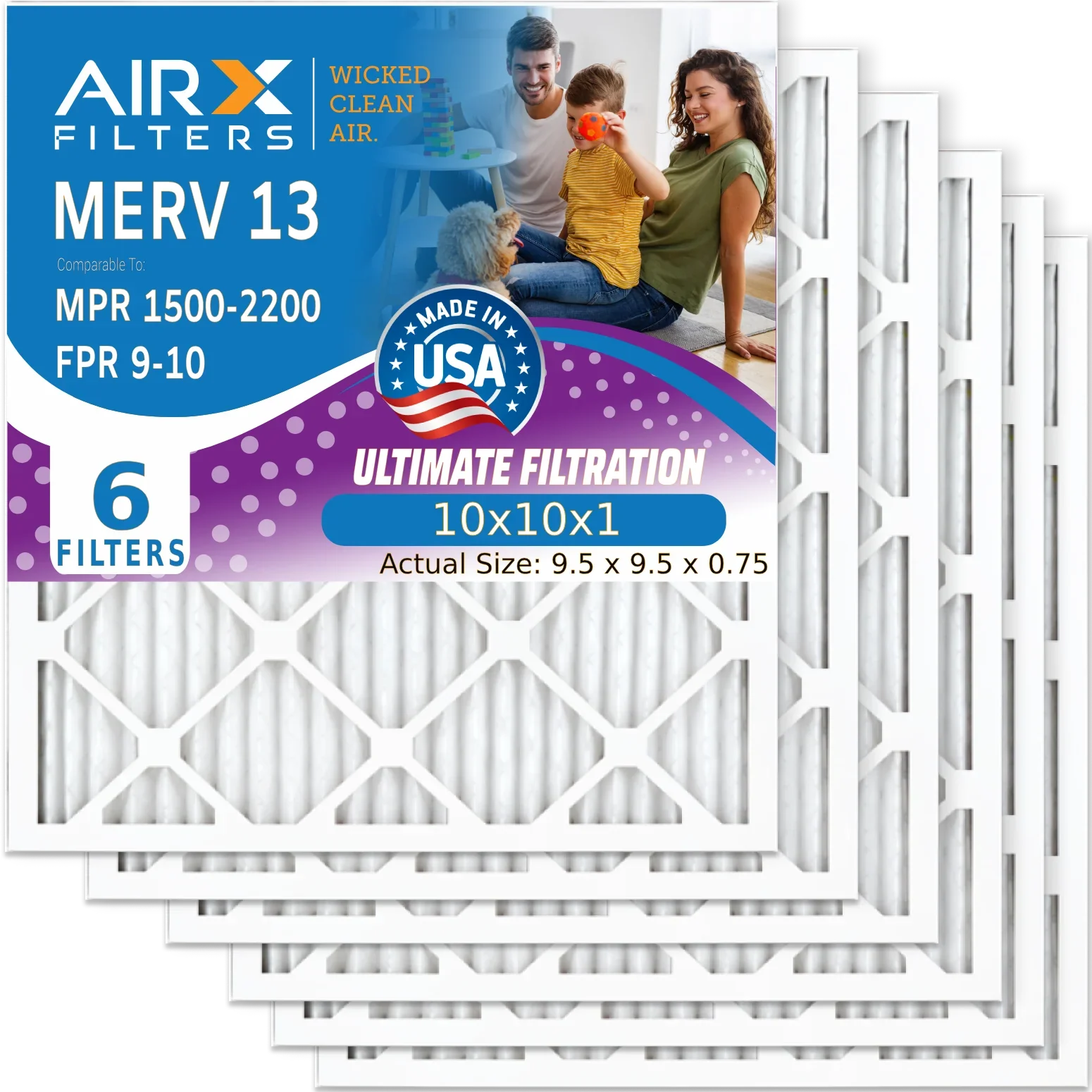 10x10x1 Air Filter  13 Comparable to  1500 - 2200 &  9 Electrostatic Pleated Air Conditioner Filter 6 Pack   Premium  Made 10x10x1 Furnace Filters by     .
