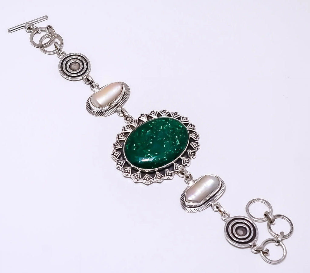 Green Aventurine - India 925 Silver Plated Handmade Bracelet 7-8.99" 8.99" , Valentine's Day Gift, Birthday Gift, Beautiful Jewelry For Woman