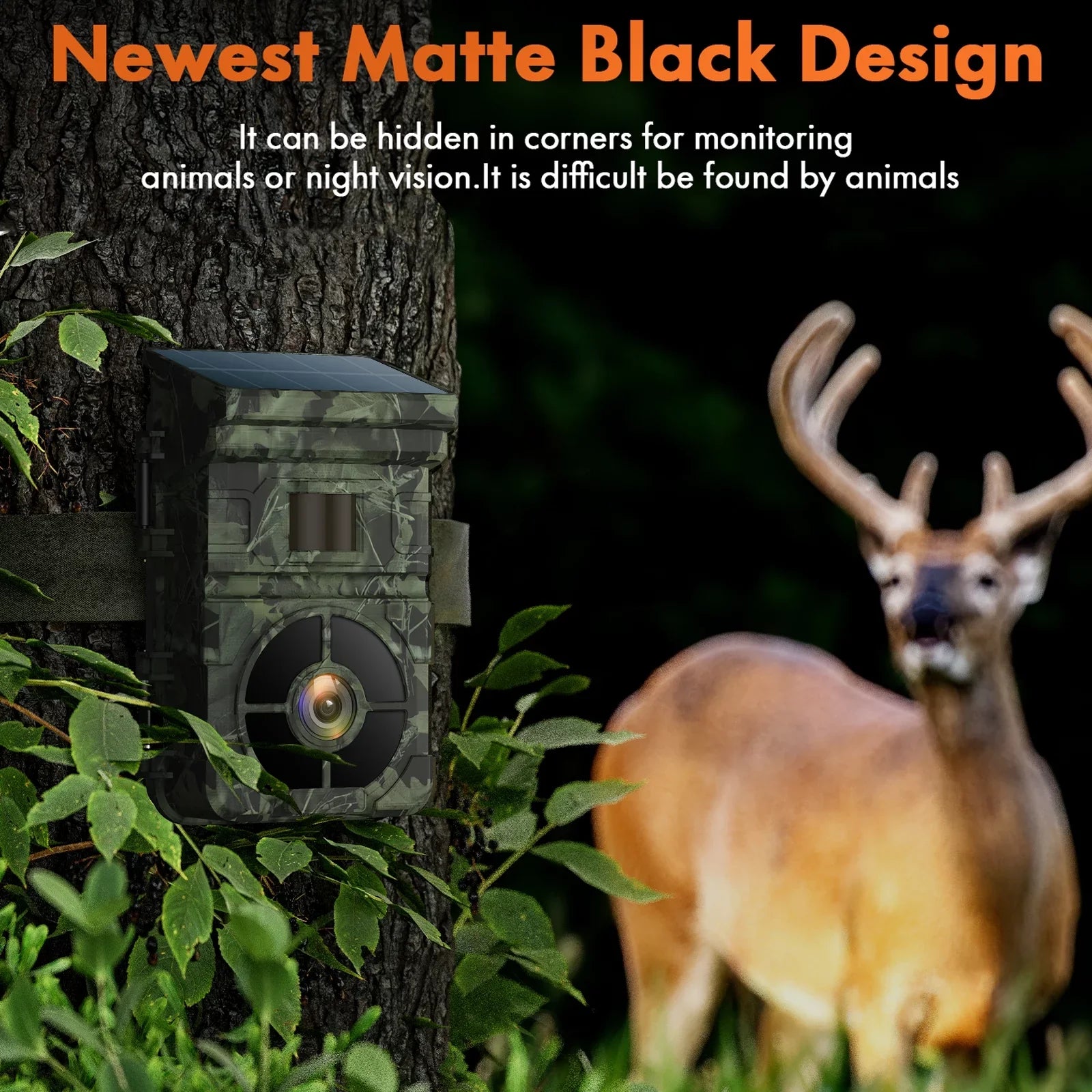 Solar Trail Camera 24MP 1080P 2500mAh Built-in Lithium Battery Rechargeable Game Camera with Night Vision Waterproof  0.1s Trigger Speed 120°Wide Angle 2.0"  Hunting Cam with  Card