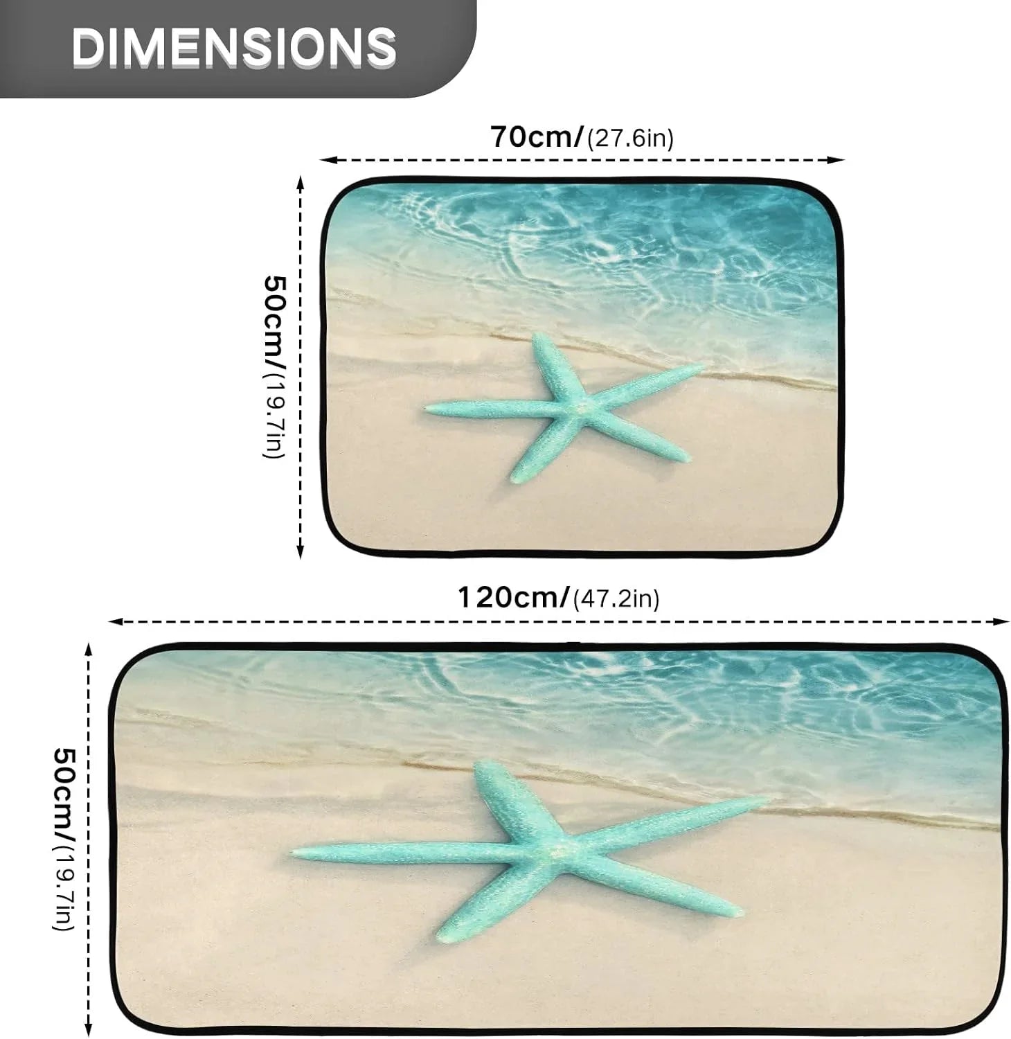 Ocean Beach Starfish Kitchen Mats and Rugs Sea Water Wave Floor Runner Area Rug Washable Carpet Perfect for Living Room Bedroom Entryway 20x28inches + 20x47inches Home Decor Gift