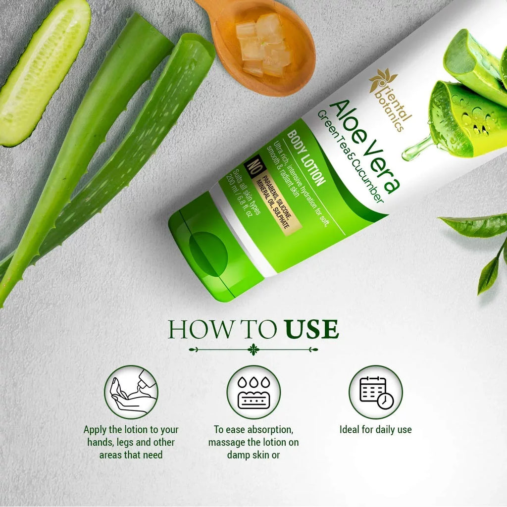 Oriental Botanics Aloe Vera, Green Tea & Cucumber Body Lotion | No Paraben &  - 200ml