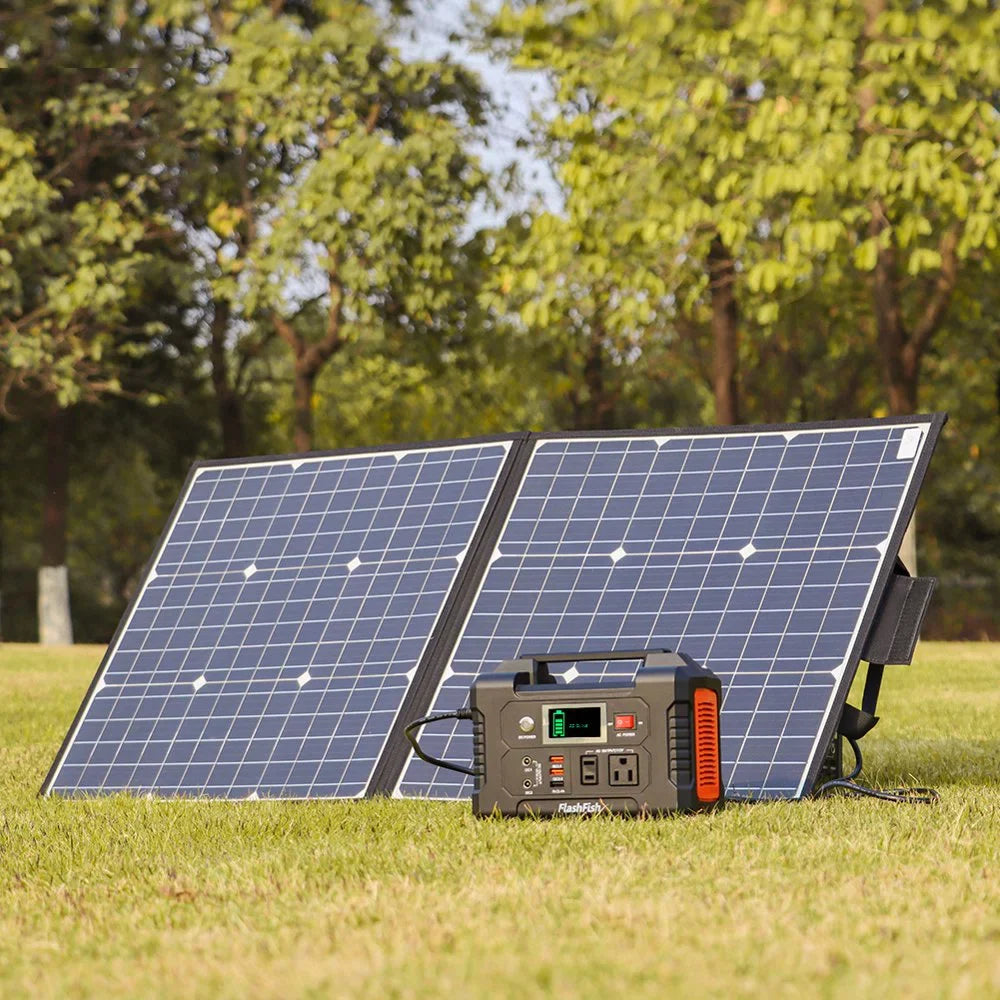 200W Portable Power Station, FlashFish 40800mAh Solar Generator with 50W 18V Portable Solar Panel, Flashfish Foldable Solar Charger with 5V  18V  Output