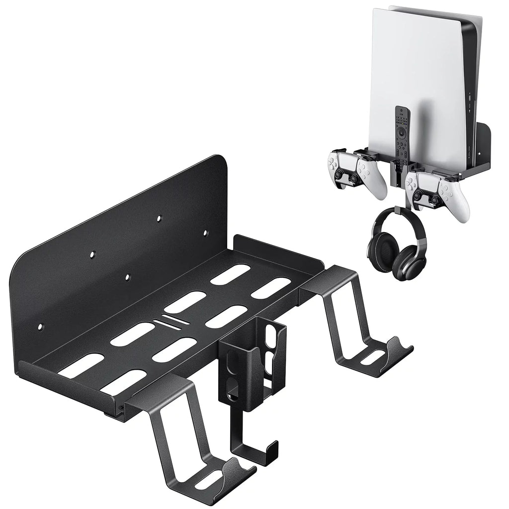 Wall Mount, 5 in 1 Playstation 5 Wall Mount (Disc and Digital Edition) Wall Bracket for Playstation 5 with Detachable Controller Holder & Headphone Hanger & Remote Control Bracket (Black)