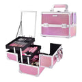 Joligrace Makeup Train Case Cosmetics Box with Mirror Lockable 2 Trays Makeup Case Organizer