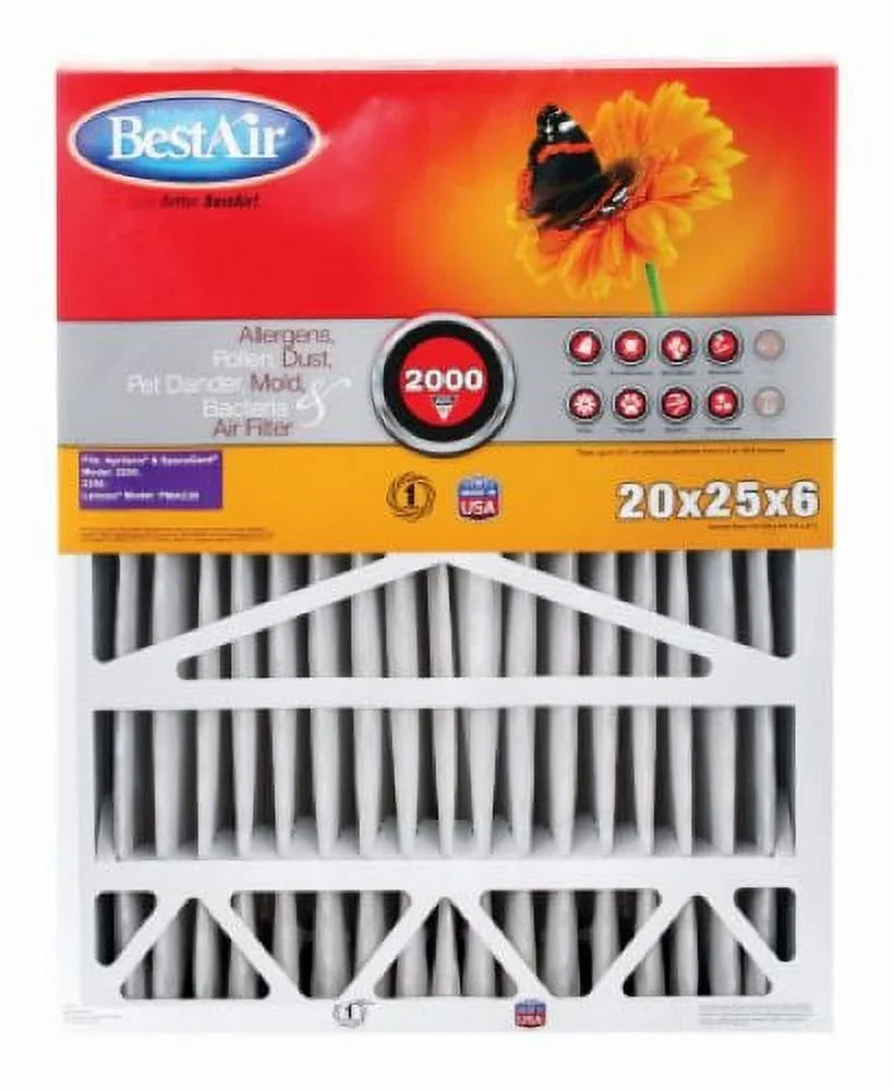 Best Air -1625-8 16" x 25" x 2" Inch Pro Pre-Pleat  8 Air Filter - Quantity of 6