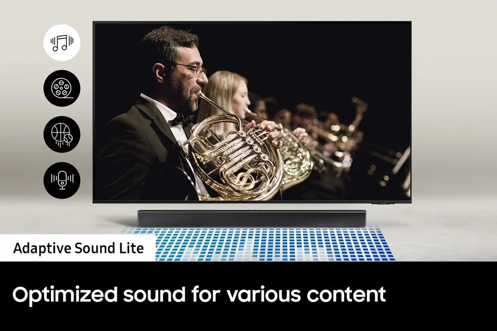 Samsung  55" 4K  Smart  with  Upscaling with a Samsung - 2.1ch Soundbar and Subwoofer with Dolby Audio (2023)