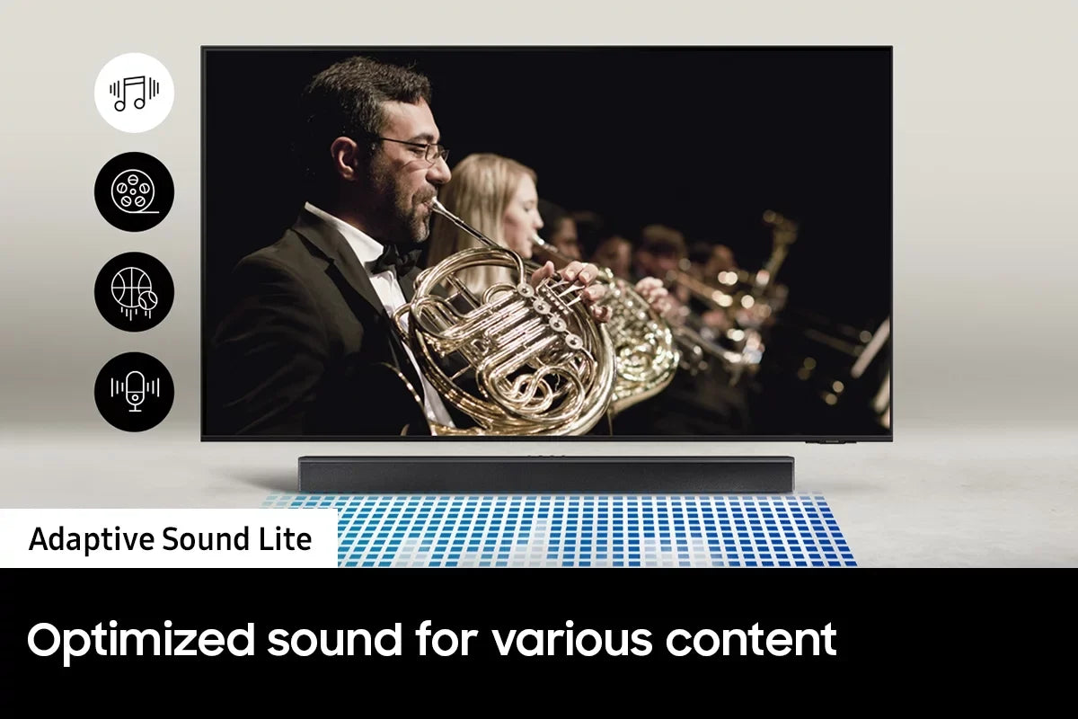 Samsung  55" 4K  Smart  with  Upscaling with a Samsung - 2.1ch Soundbar and Subwoofer with Dolby Audio (2023)