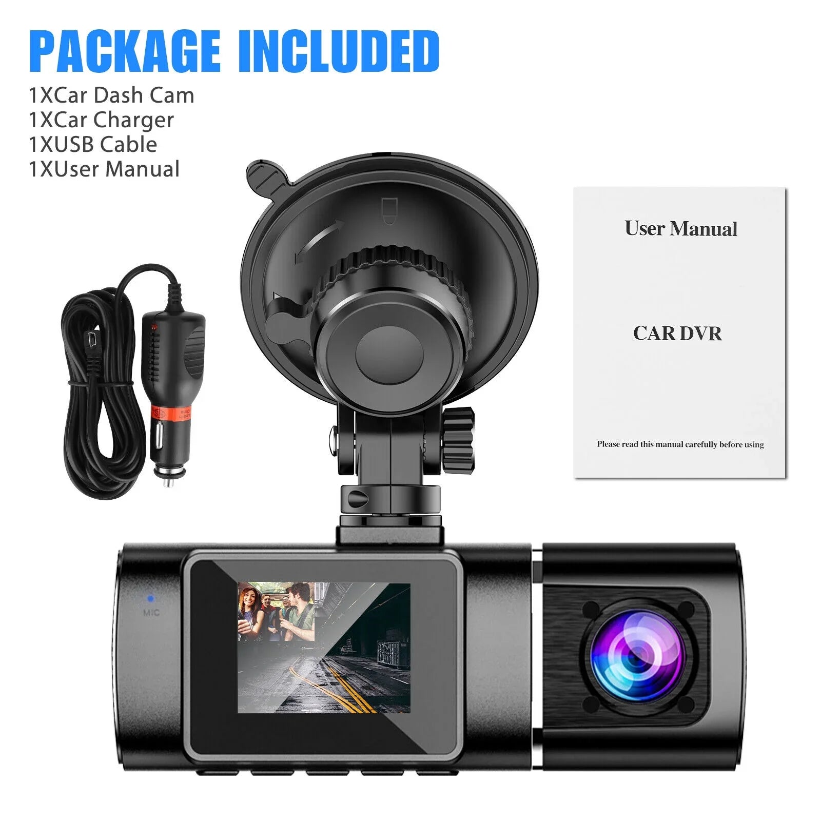 Dual Lens Car  Dash Cam Video Recorder -Sensor 1080P  Front+Inside Camera