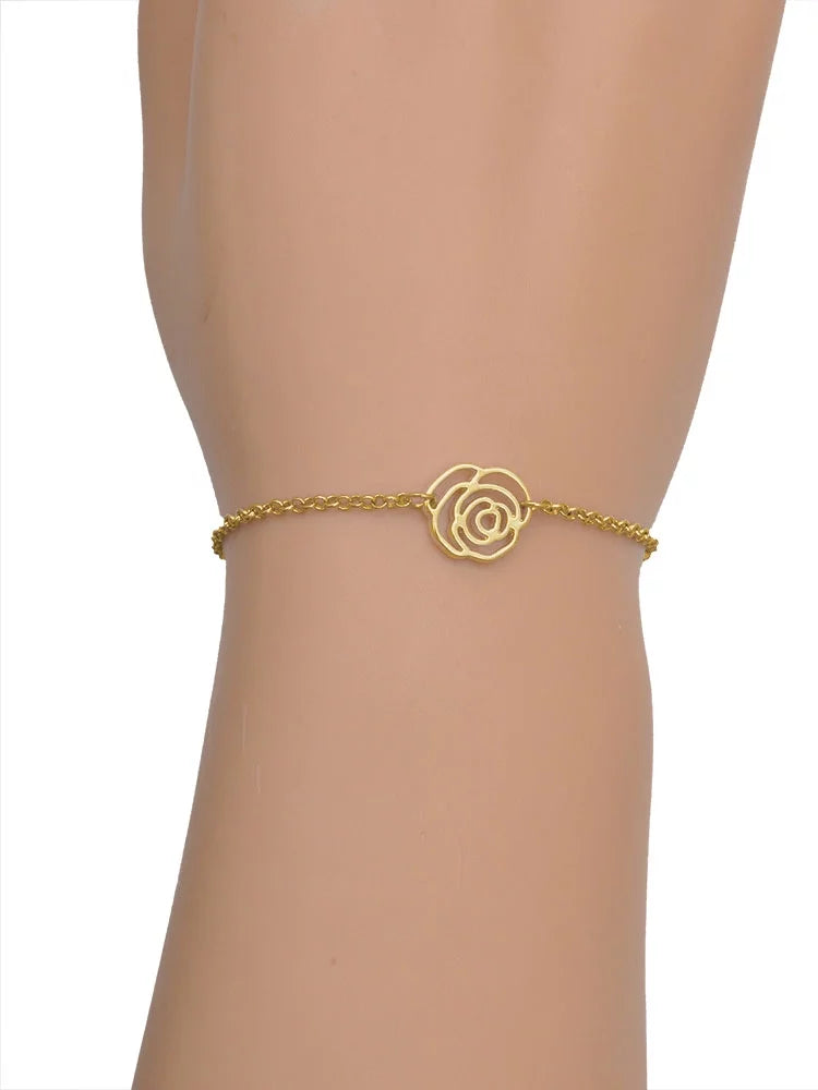 Delight Jewelry Silvertone Antiqued Four Leaf Clover Gold-tone Rose Link Chain Bracelet, 6.25"+1.75" Extender