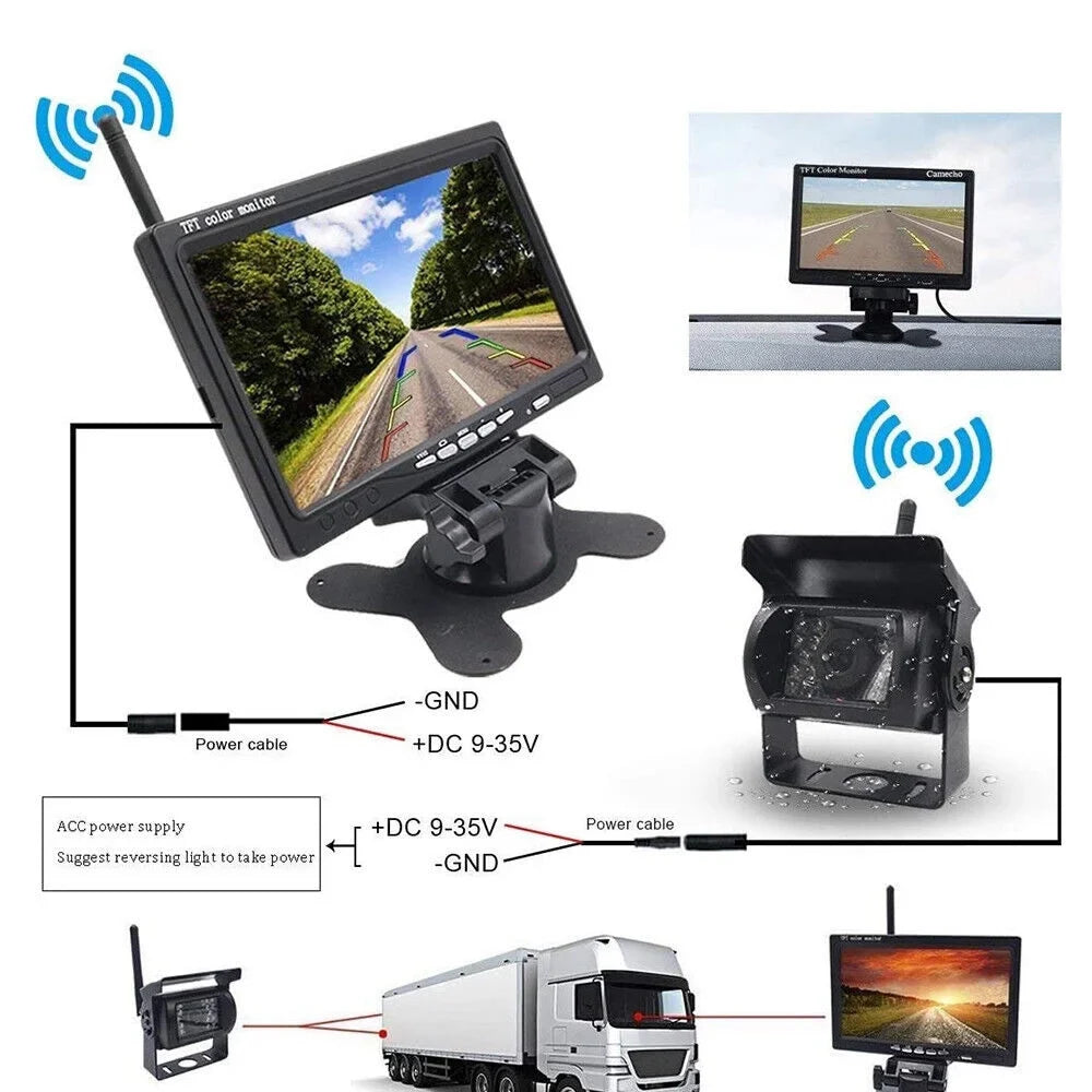 1Pack Waterproof Backup Camera with 7" Monitor Kit: Night Vision, Wireless Vehicle Parking System for , Bus, Trailer, Truck