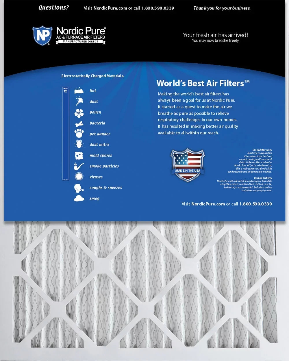Nordic Pure 18x25x2 Pleated  12 Air Filters 12 Pack