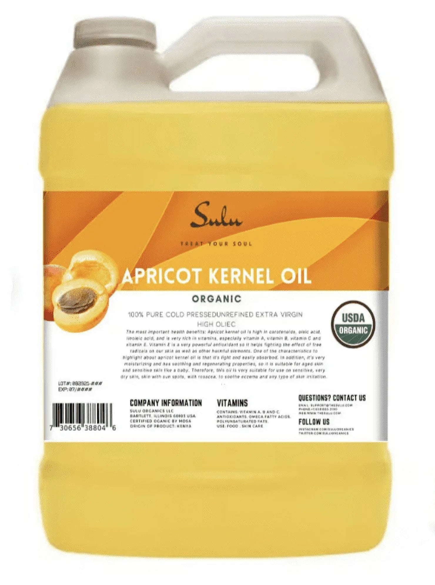 1 Gallon  Organic Cold Pressed Unrefined Apricot Kernel Oil