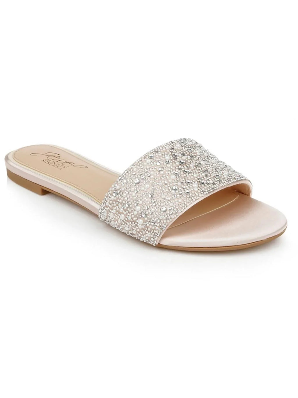 Jewel Badgley Mischka Womens Delaney Satin Embellished Slide Sandals