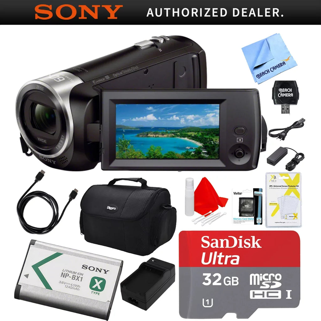Sony  -  Video Recording Handycam Camcorder Bundle with Deluxe Bag, 32GB MicroSDHC Memory Card, / Charger,  Cable, Battery Pack, and More