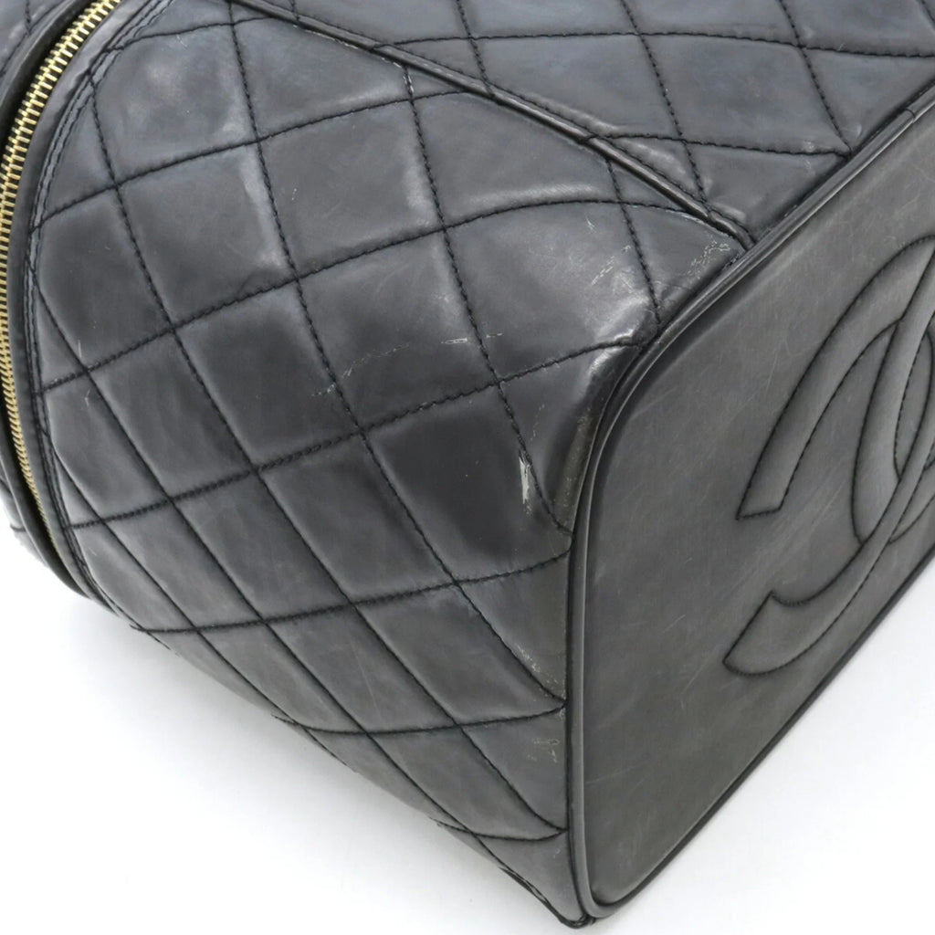 Pre-Owned  Chanel Matelasse Coco Mark Vanity Bag Handbag Shoulder Leather Black (Fair)