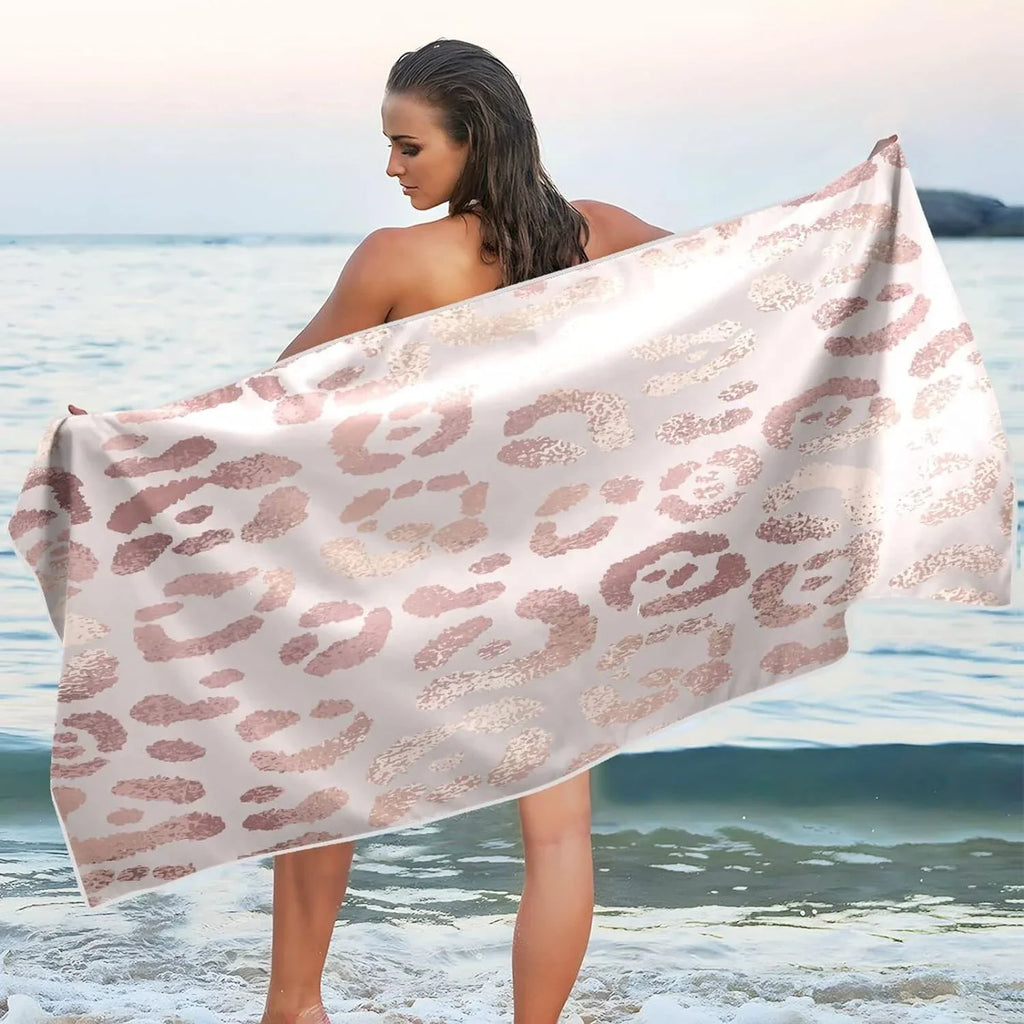 Bestwell Leopard Beach Towel Oversized Towel Blanket, Thin Lightweight Microfiber Sand Free Quick Dry Towel, 30”” Multipurpose Pool Bath Yoga Swim Shower Towel