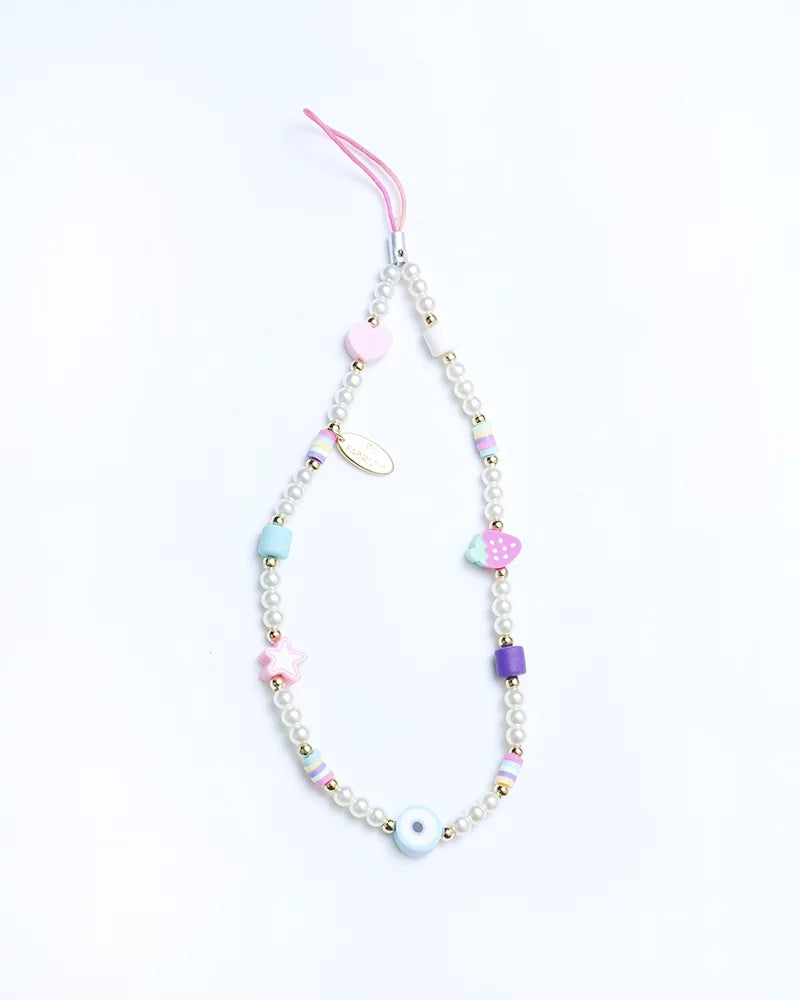 Il Mare con Me Phone Strap in Freshwater Pearls Star Strawberry Heart and Nazar Charms