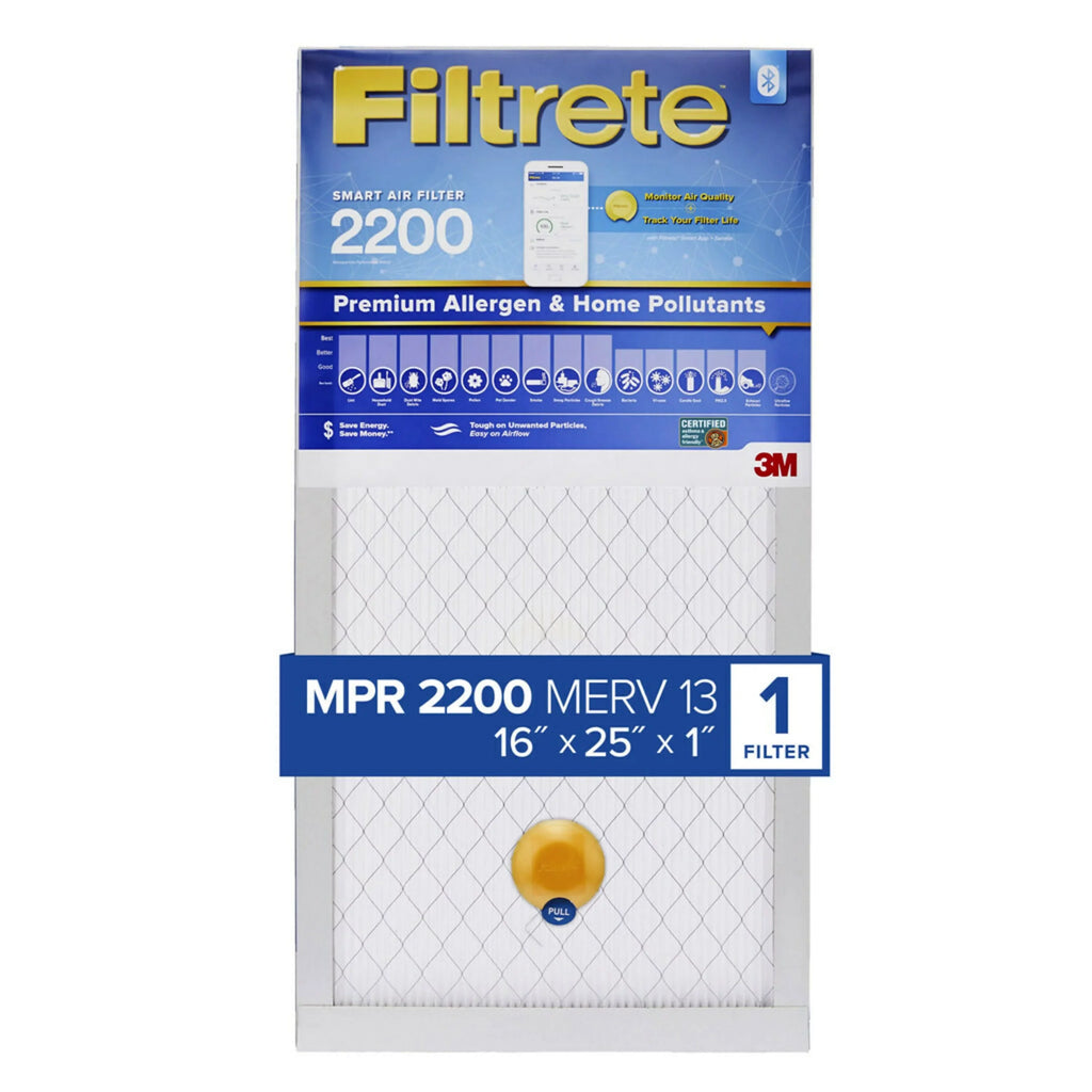Filtrete 16x25x1 Smart Air Filter,  2200  13, Premium Allergen & Home Pollutants, Captures Smoke, Bacteria and Viruses, 1 Filter