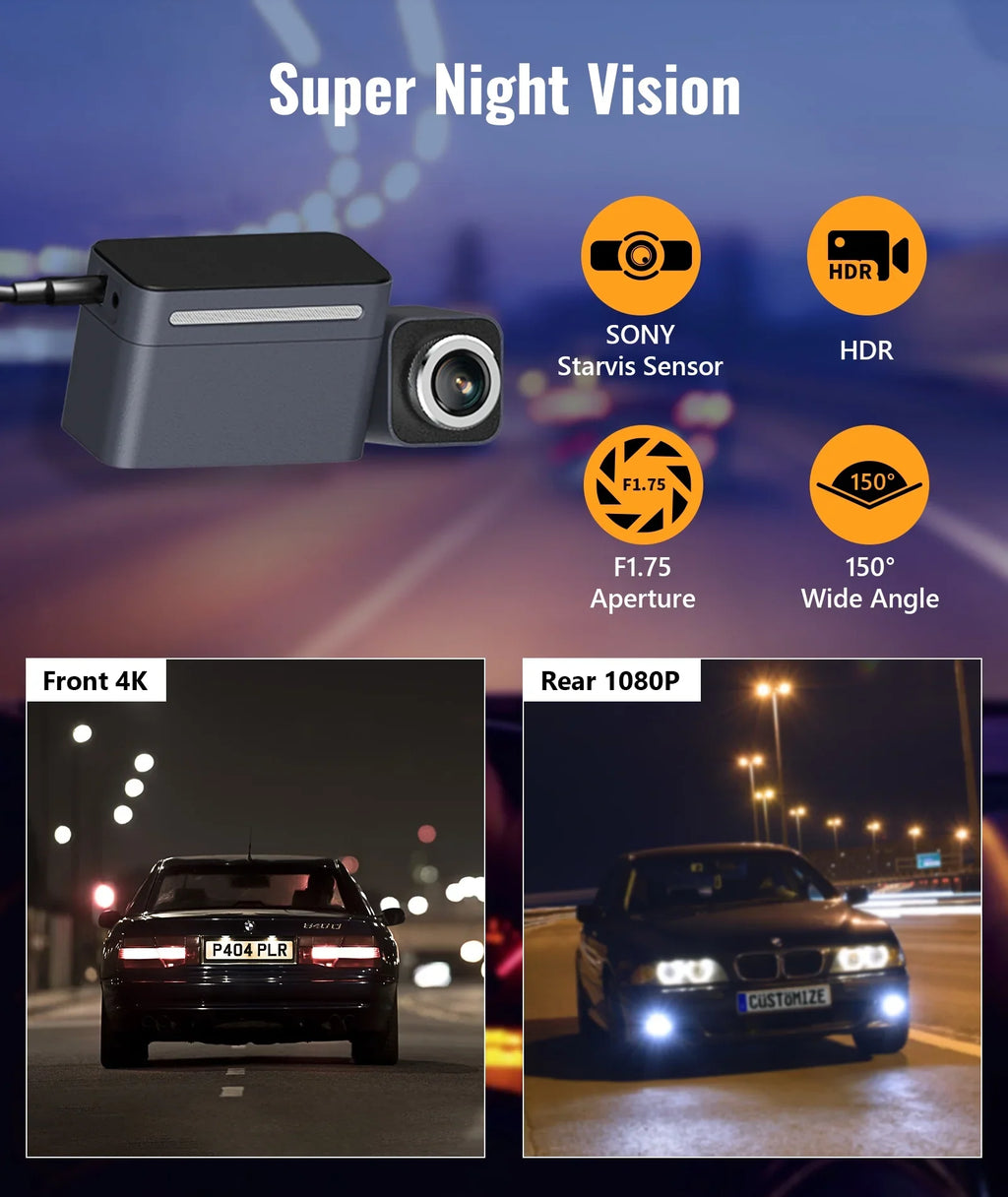 4K Dash Cam Front and Rear, Dual Dash Camera for Cars 4K+1080P -   Collision Avoidance Device, 2.4'' , Built-in 5G WiFi , , Loop Recording, Super Night Vision,   Update