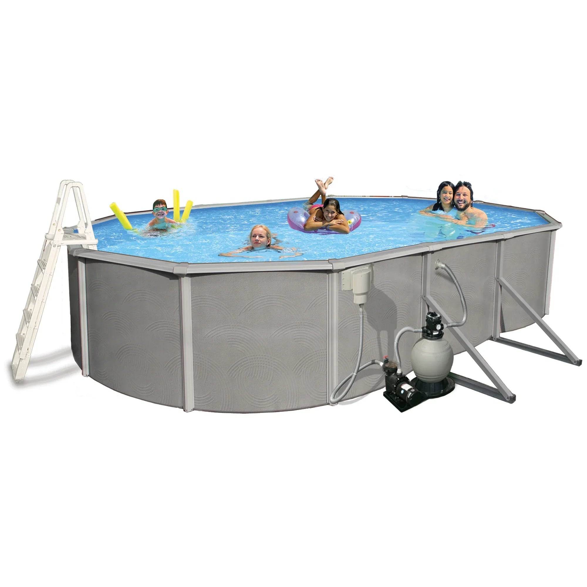Belize 12-ft x 24-ft Oval 52-in Deep 6-in Top Rail Metal Wall Swimming Pool Package
