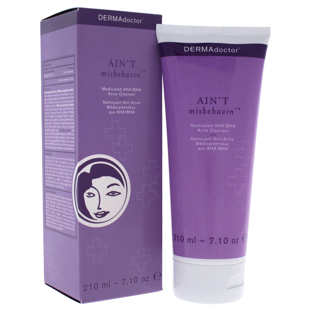 DERMAdoctor Aint Misbehavin Medicated / Acne Cleanser, Face Wash for Acne Prone Skin, 7.1 Oz