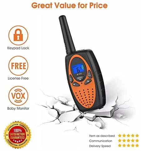 Two Way Radios for Adults,  Walkie Talkie Long Range /Hands Free Walki Talki with Noise Cancelling for Women Kids Camping Hiking Cruise Ship (Orange 2 in 1)