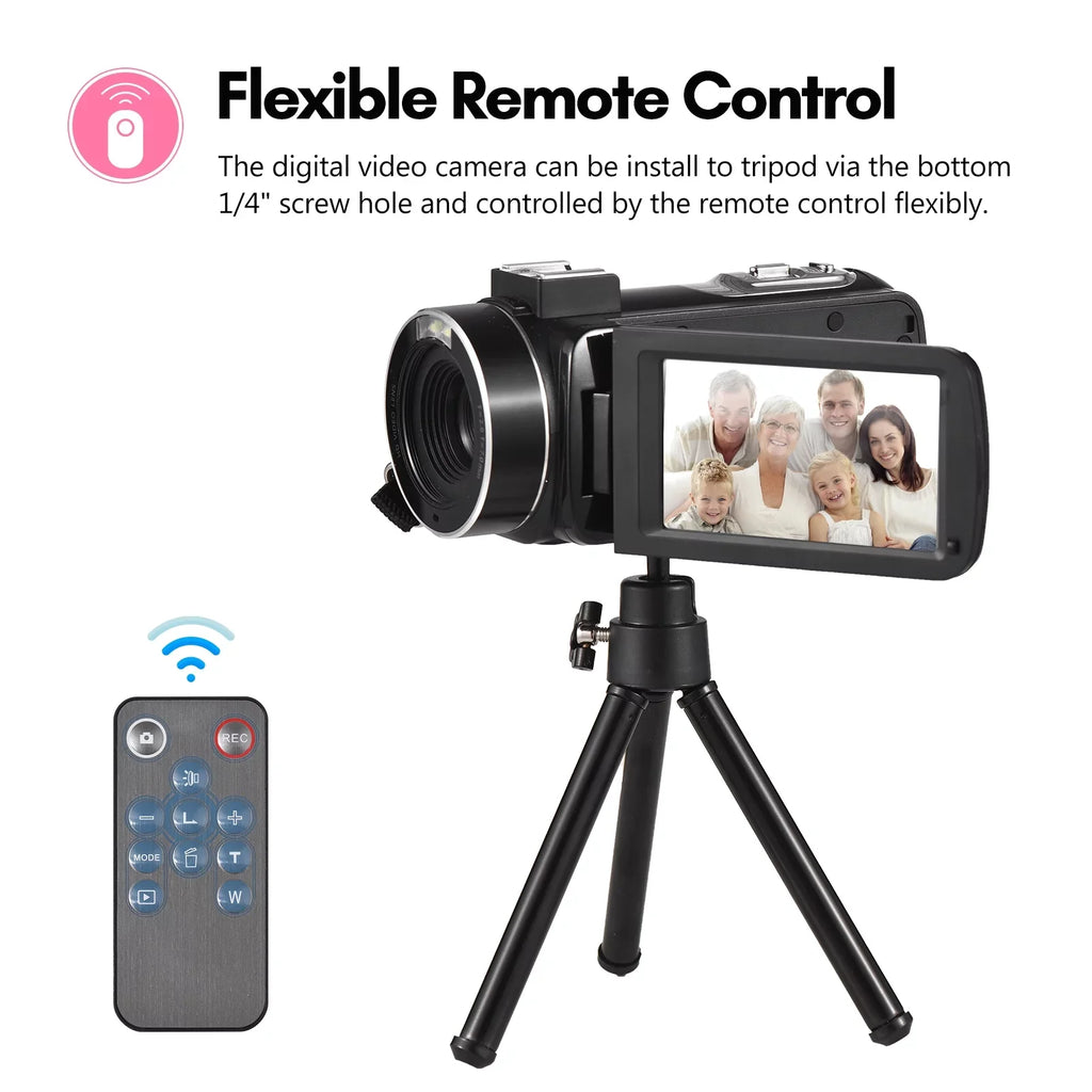 Andoer 2.7K Digital Video Camcorder  Recorder 48MP 16X Digital Zoom 3.0 Inch  Touch Panel Supports Face Detection Beauty Face Smile Capture -shake with 2pcs Batteries + Remote Control