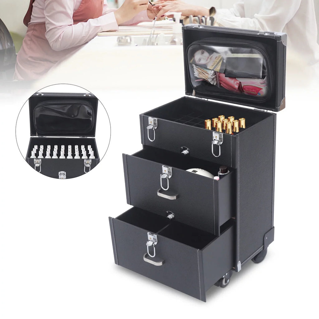 Nail Polish Storage box Travel Makeup Rolling Organizer Cosmetics Train Case with Wheels