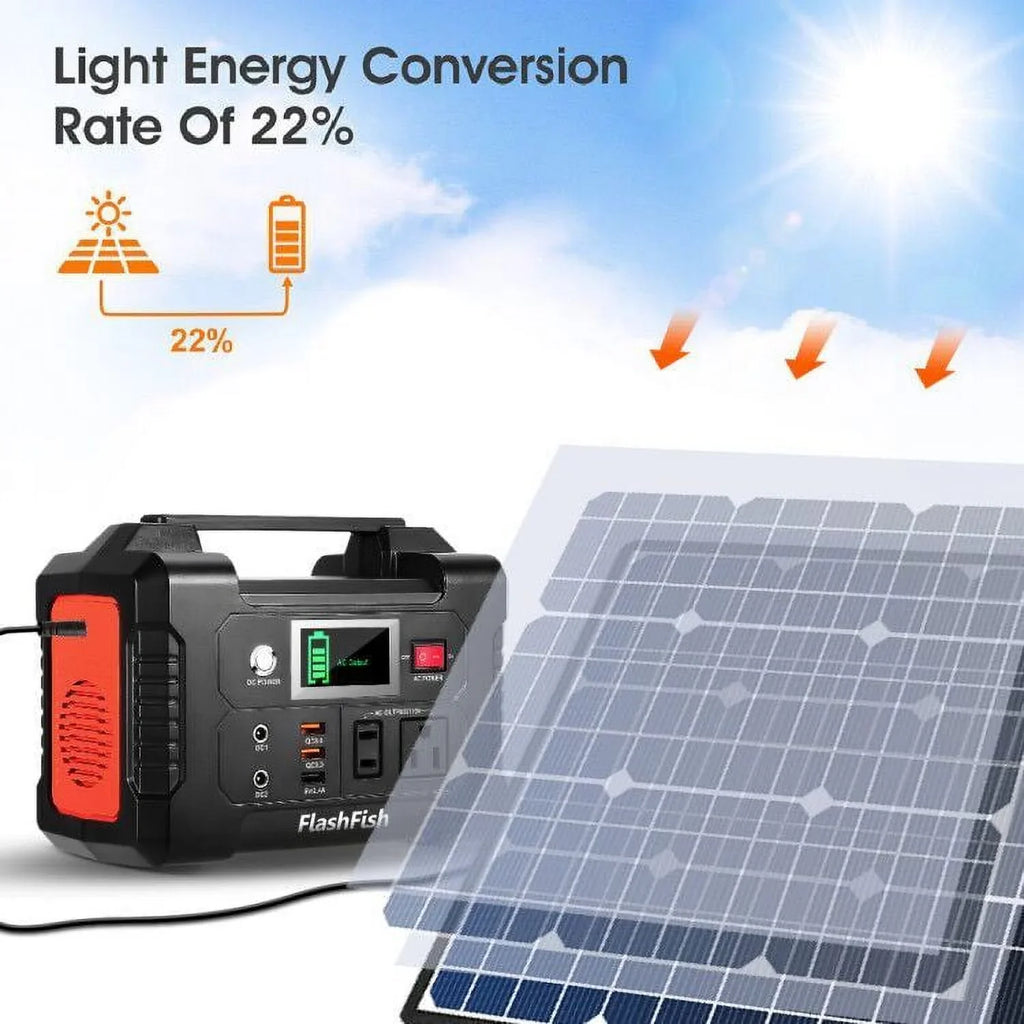 200W Portable Power Station, FlashFish 40800mAh Solar Generator with 50W 18V Portable Solar Panel, Flashfish Foldable Solar Charger with 5V  18V  Output