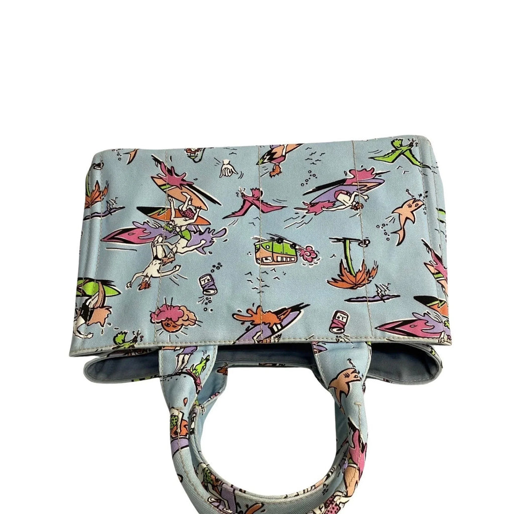 Pre-Owned  Prada Triangle Canapa Surfing Pattern Canvas Handbag Tote Bag Blue Multicolor 25905 (Good)