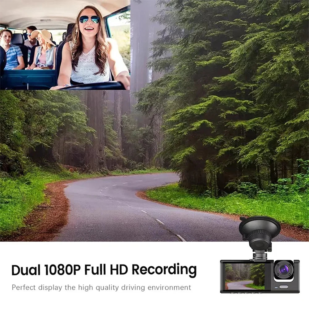 Virwir WiFi Dash Cam 1920x1080P  Front Inside and Rear Dash Cam Three Cam Car  Night Vision Loop Recording