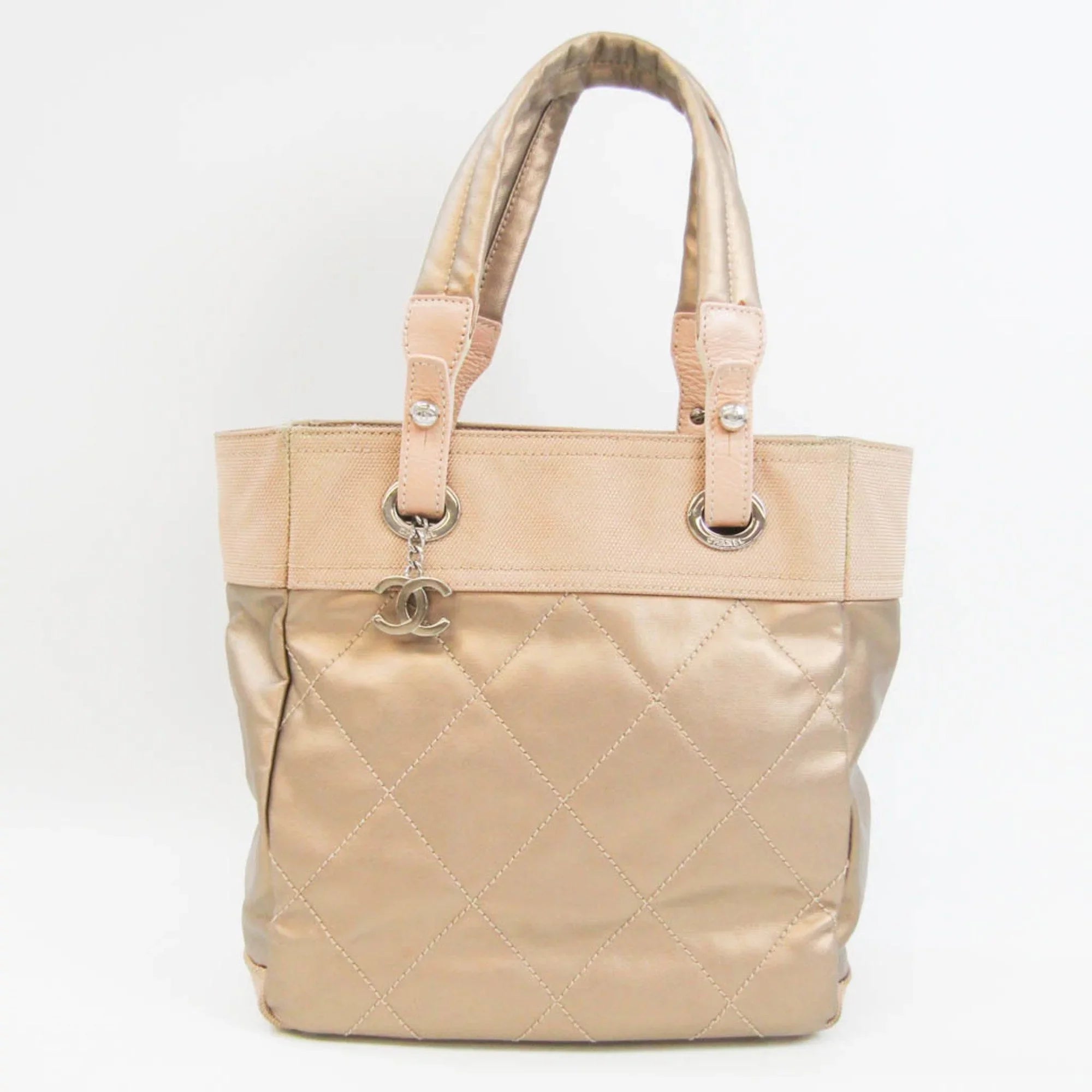 Pre-Owned Chanel Paris Biarritz   Women's Coated Canvas,Canvas Tote Bag Gold (Good)
