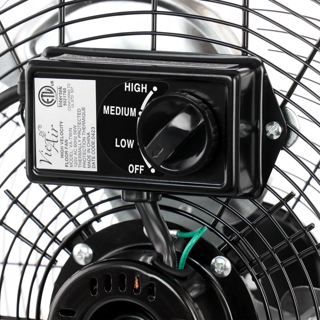 Vie Air 14 Inch Twin Pack Industrial High Velocity Heavy Duty Metal Floor Fan with 3 Speed Settings