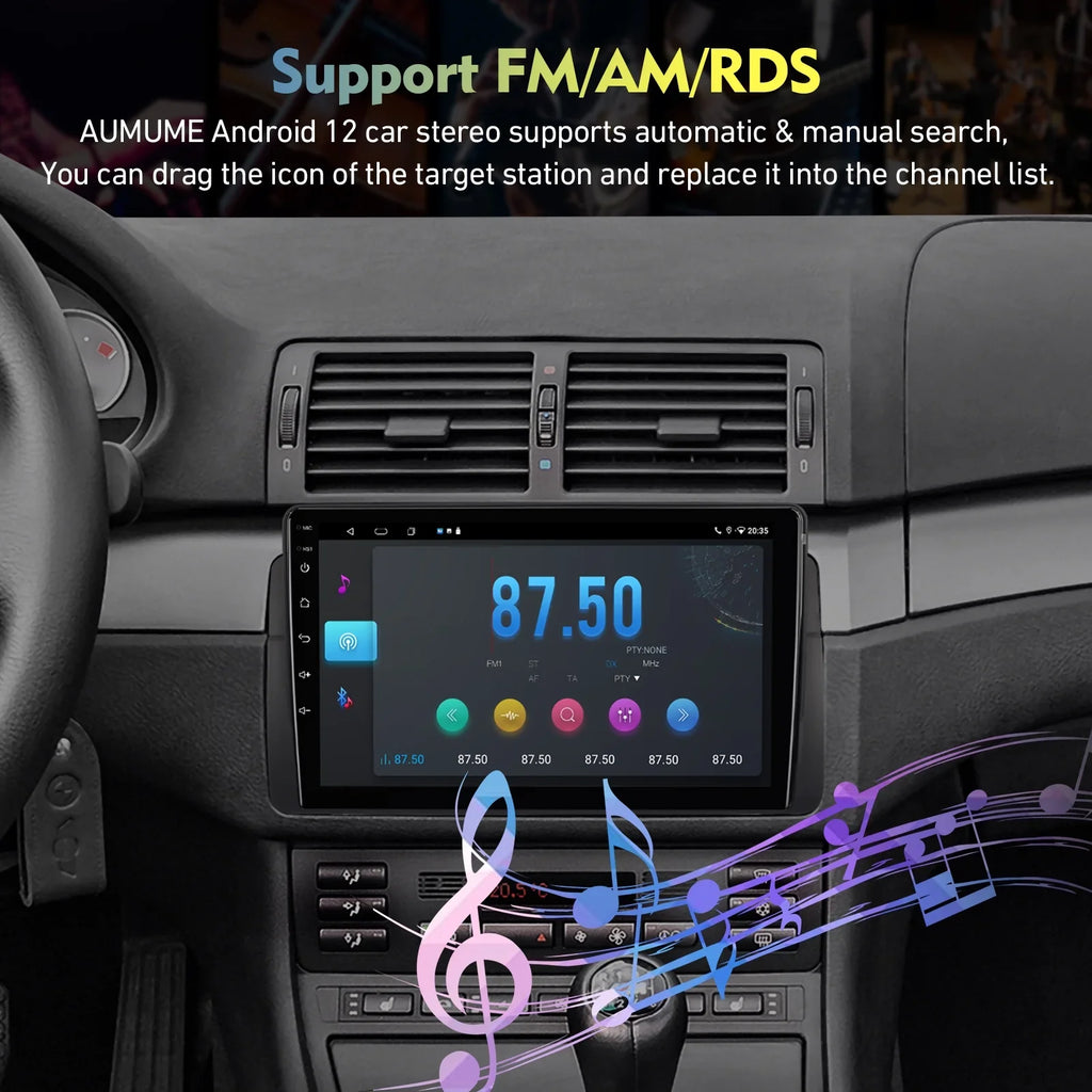 6+128G 9-inch Android 12 Double Din Car Stereo for  //318/320/325/Rover 75/  Touchscreen Screen  Car Radio with Carplay Android Auto  Support Backup Camera