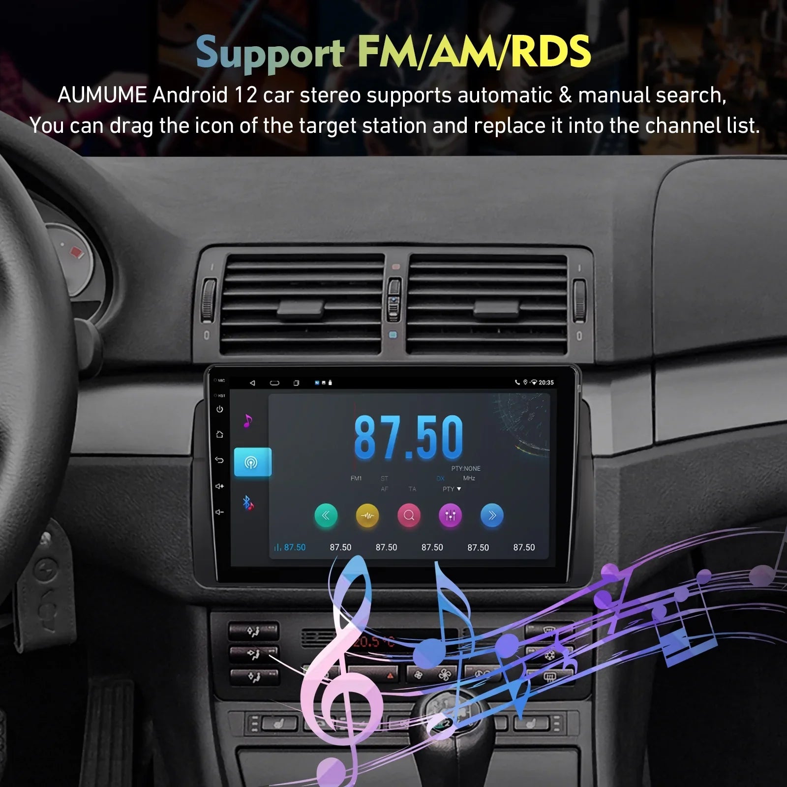 6+128G 9-inch Android 12 Double Din Car Stereo for  //318/320/325/Rover 75/  Touchscreen Screen  Car Radio with Carplay Android Auto  Support Backup Camera