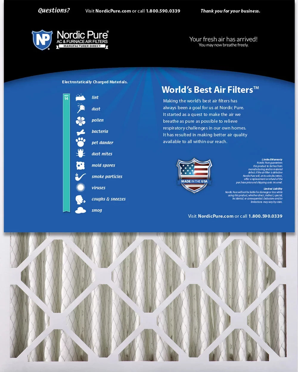 Nordic Pure 12x24x4 (3 5/8) Pleated  14 Air Filters 2 Pack