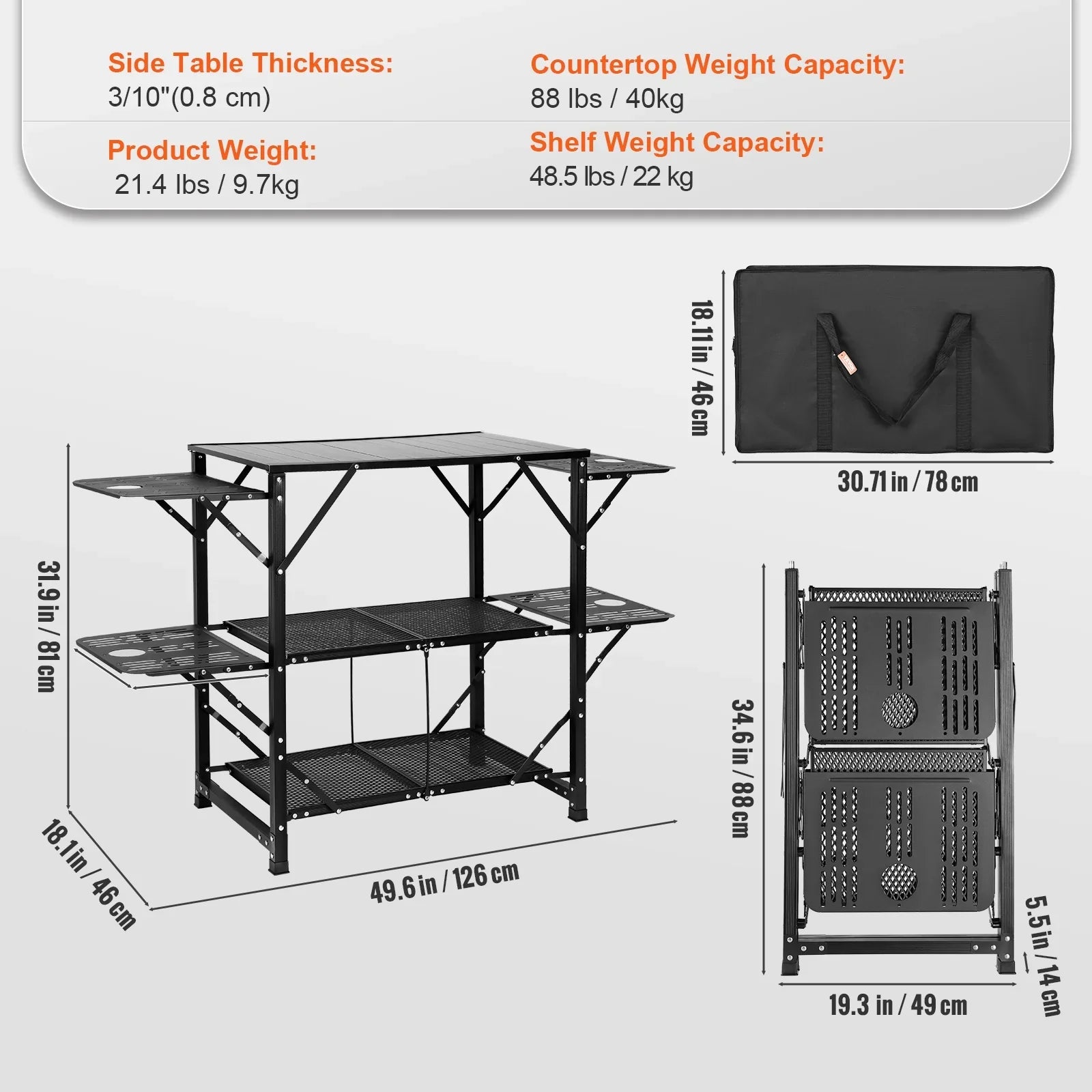 Folding Portable Cook Station 5 Tables & 2 Shelves Camping Kitchen Table