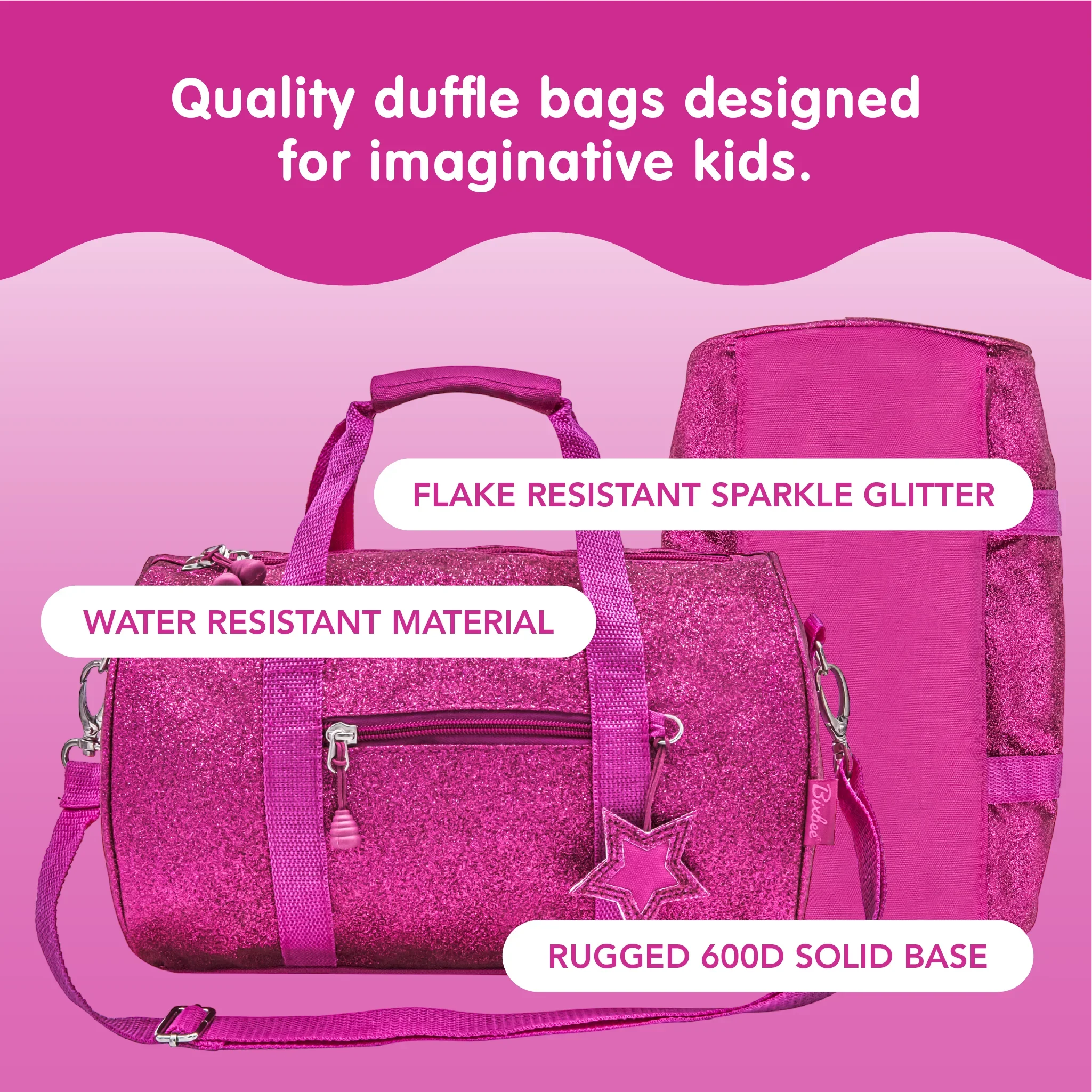 Bixbee Kids Duffel Bag for Dance, School and Sports, Small, Medium and Large, Sparkalicious Pink