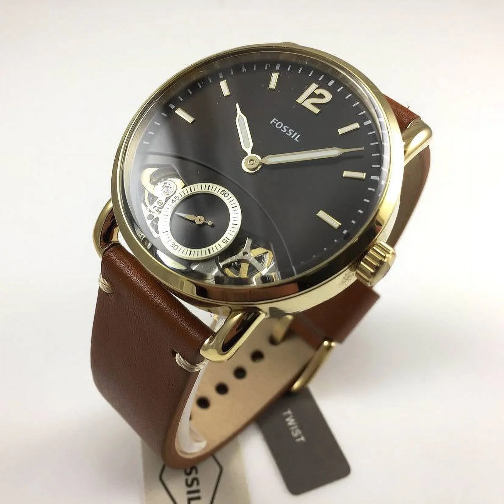 Fossil Men's The Commuter Twist  Gold Leather Japanese Quartz Fashion Watch