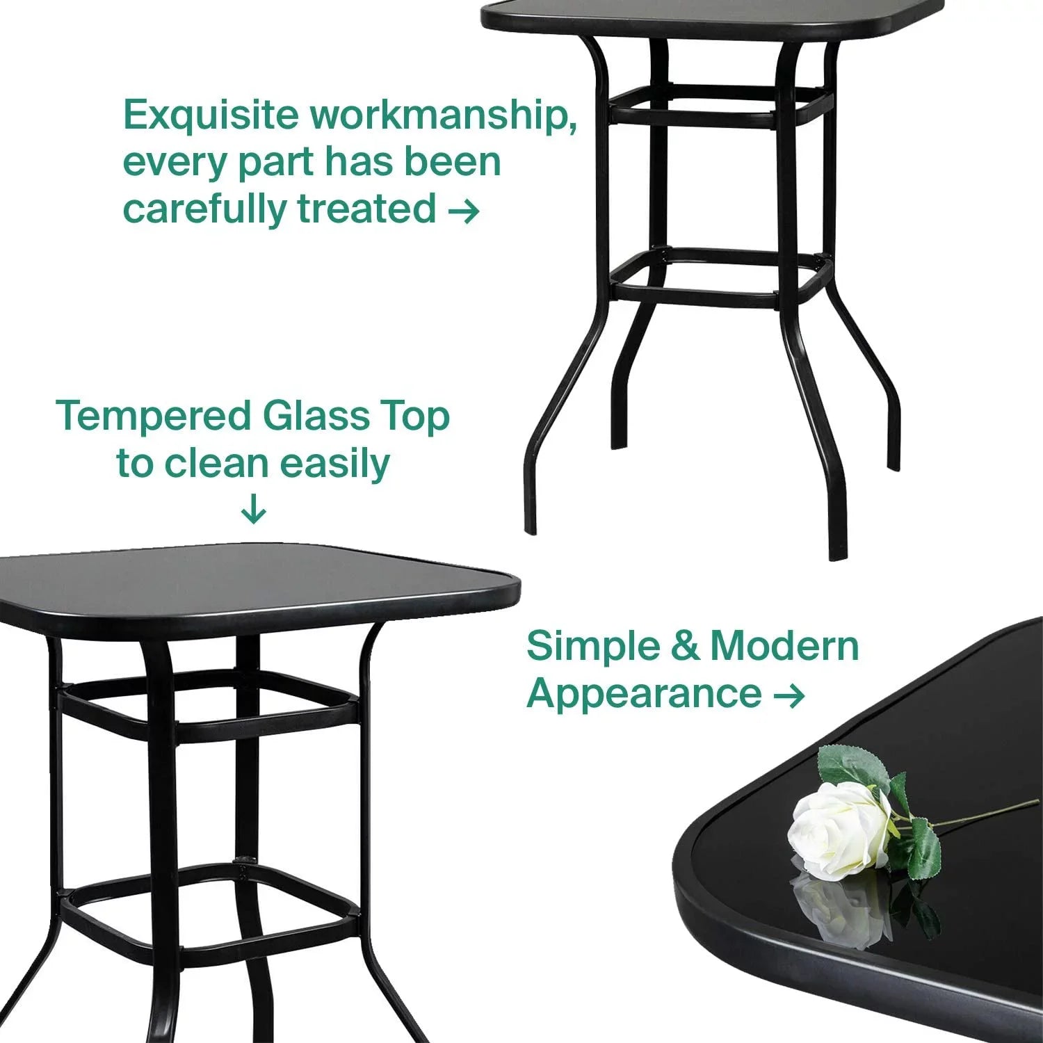 Aura Bistro Porch Squire Shape Glass Bar Table