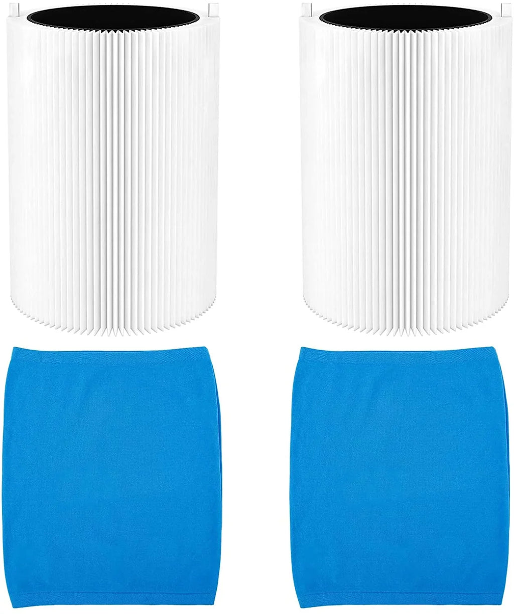 411 Replacement Filter for Blueair Blue Pure Air Purifier 411, Including 2PCS Particle Carbon Filter and 2PCS Blue Fabric Pre-filter