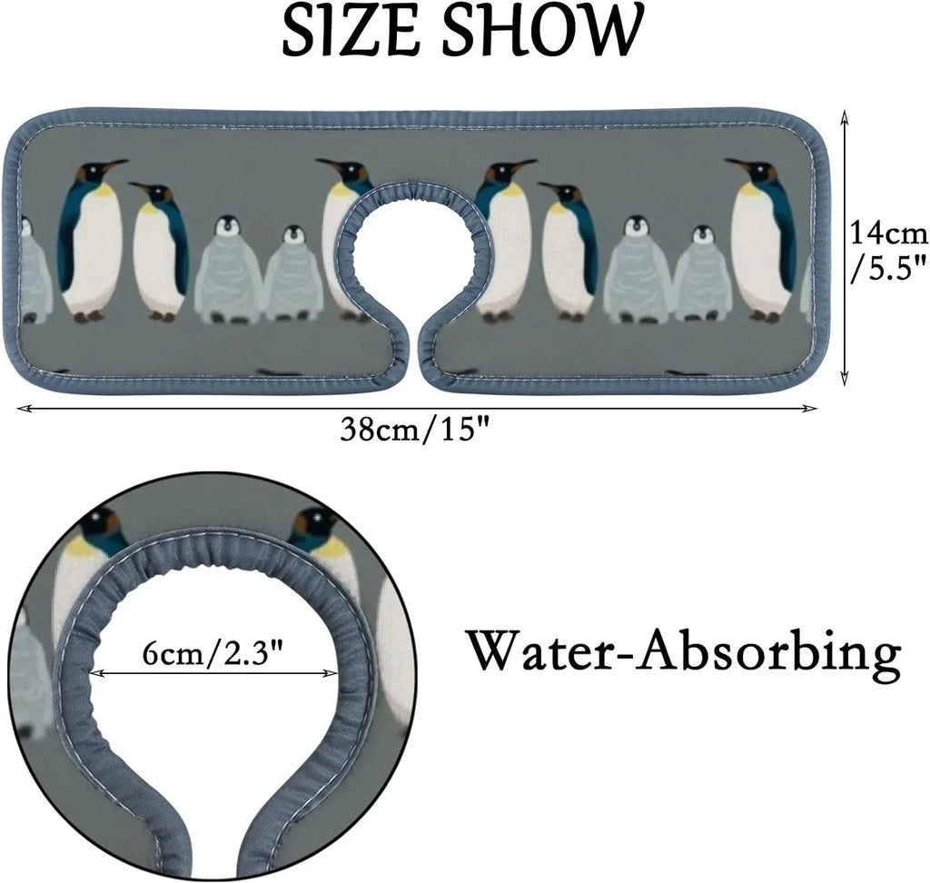 3PCS Faucet Absorbent Mat, Sea Bird Penguin Washable Sink Splash Guard Drip Catcher, Kitchen Bath Countertop Microfiber Sink Drying Mats for Kitchen