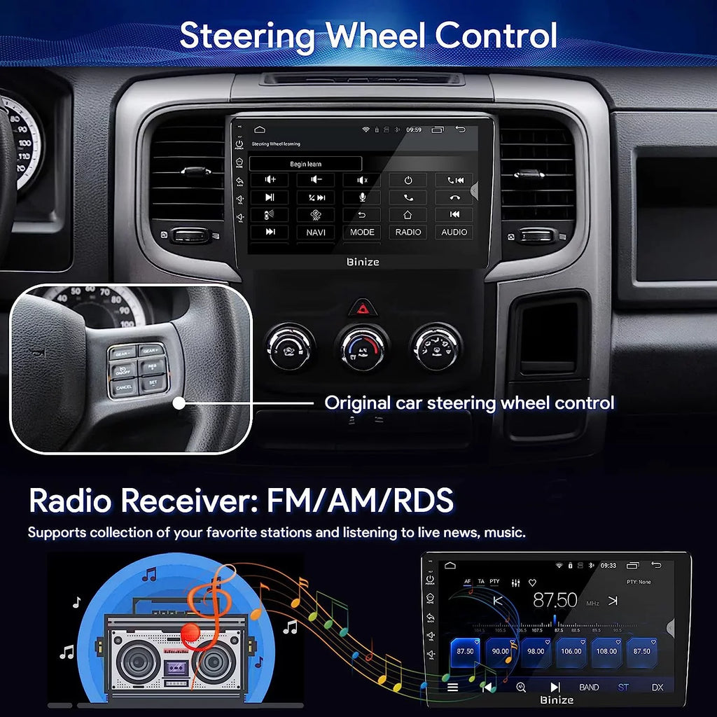 Binize Android 12 Double Din Car Stereo for Dodge Ram 1500 2500 3500 Radio 2013-2018, 9" in-Dash Navigation  Unit with Wireless CarPlay/Android Auto///Backup Camera////WiFi/2+32GB