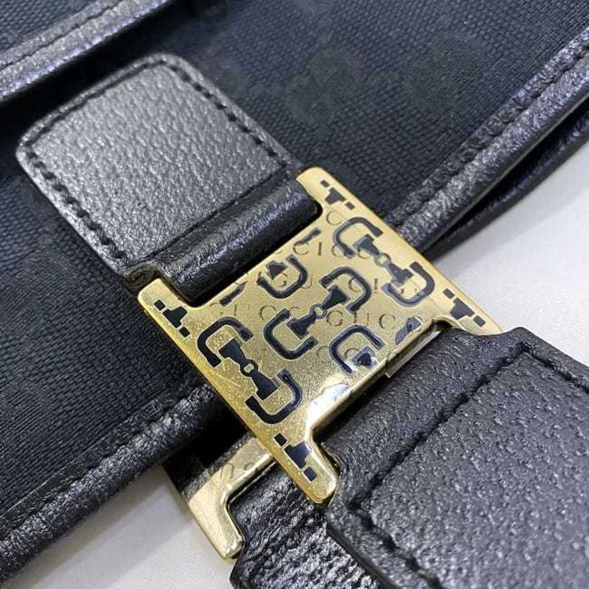 Pre-Owned Gucci Tote Bag Black Silver Horsebit 145810 Canvas Leather  Handbag Ladies (Good)