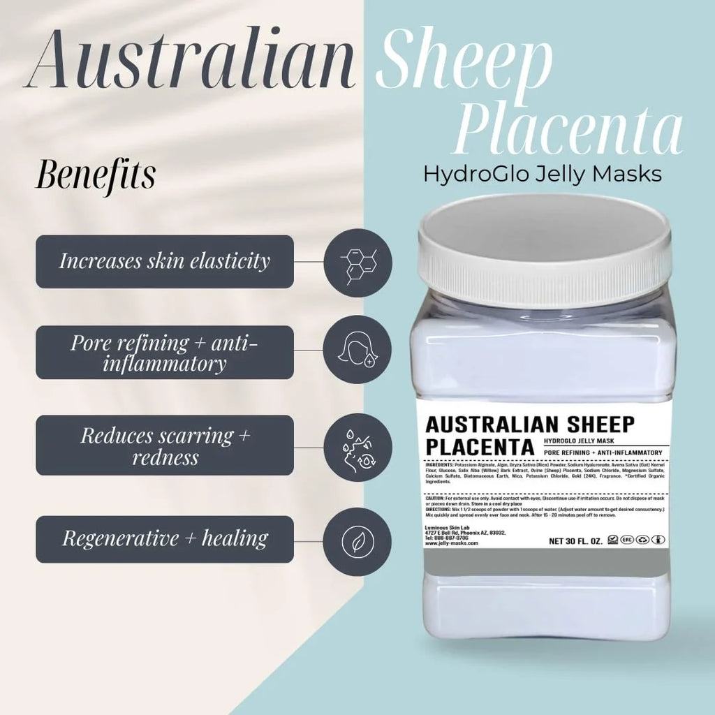 Luminous Skin Lab Australian Sheep Placenta Jelly Mask,  Professional Pack Peel off Facial Mask - Anti-Aging, Reducing Dark Spot & Natural Skin Treatment - Suitable for All Skin Types | 30 fl oz